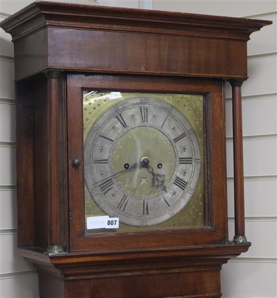 A George III inlaid oak eight day longcase clock, H.200cm